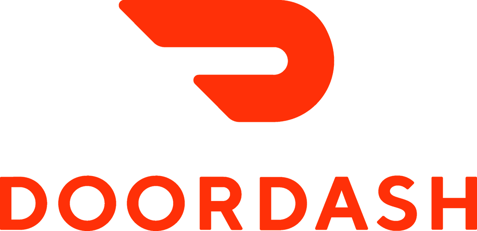 Official DoorDash logo in red, featuring a stylized 'D' icon above the brand name.
